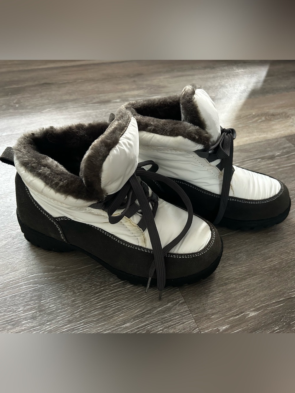 Wanderlust White and Brown Faux-Fur Trim Winter Ankle Boots